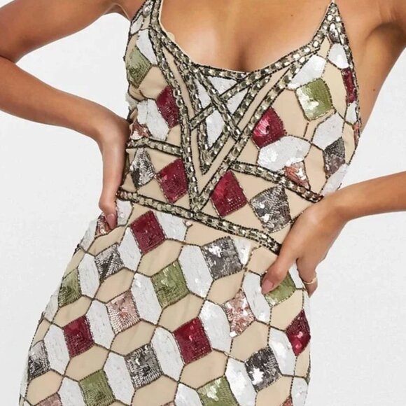 ASOS DESIGN strappy mini dress with tile embellishment - Picture 3 of 11